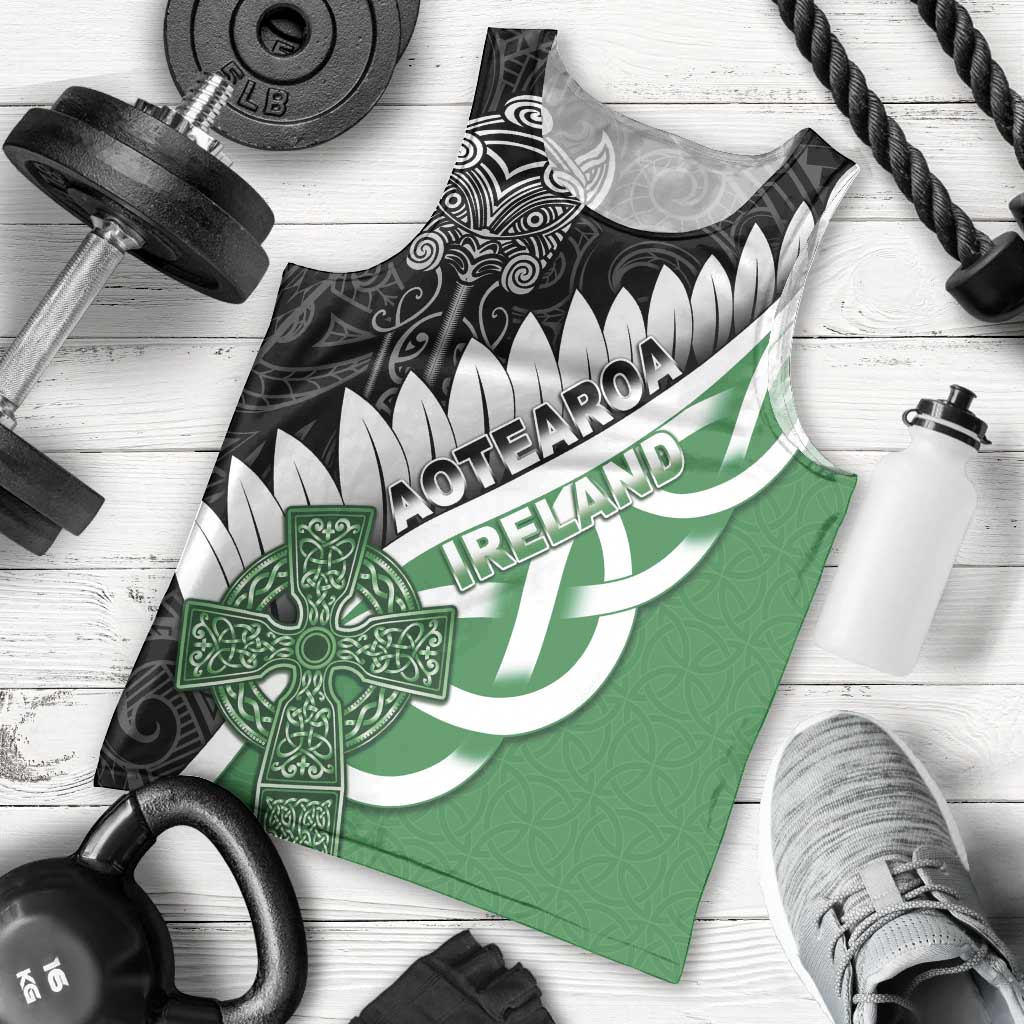 New Zealand And Ireland Rugby Custom Men Tank Top Silver Fern With Celtic Cross