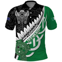 New Zealand And Ireland Rugby Custom Polo Shirt Silver Fern With Celtic Cross