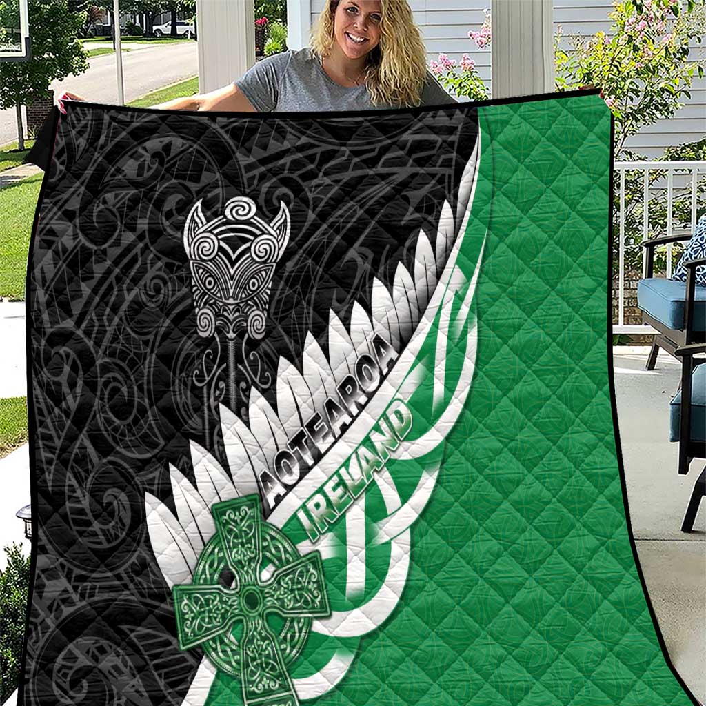 New Zealand And Ireland Rugby Quilt Silver Fern With Celtic Cross