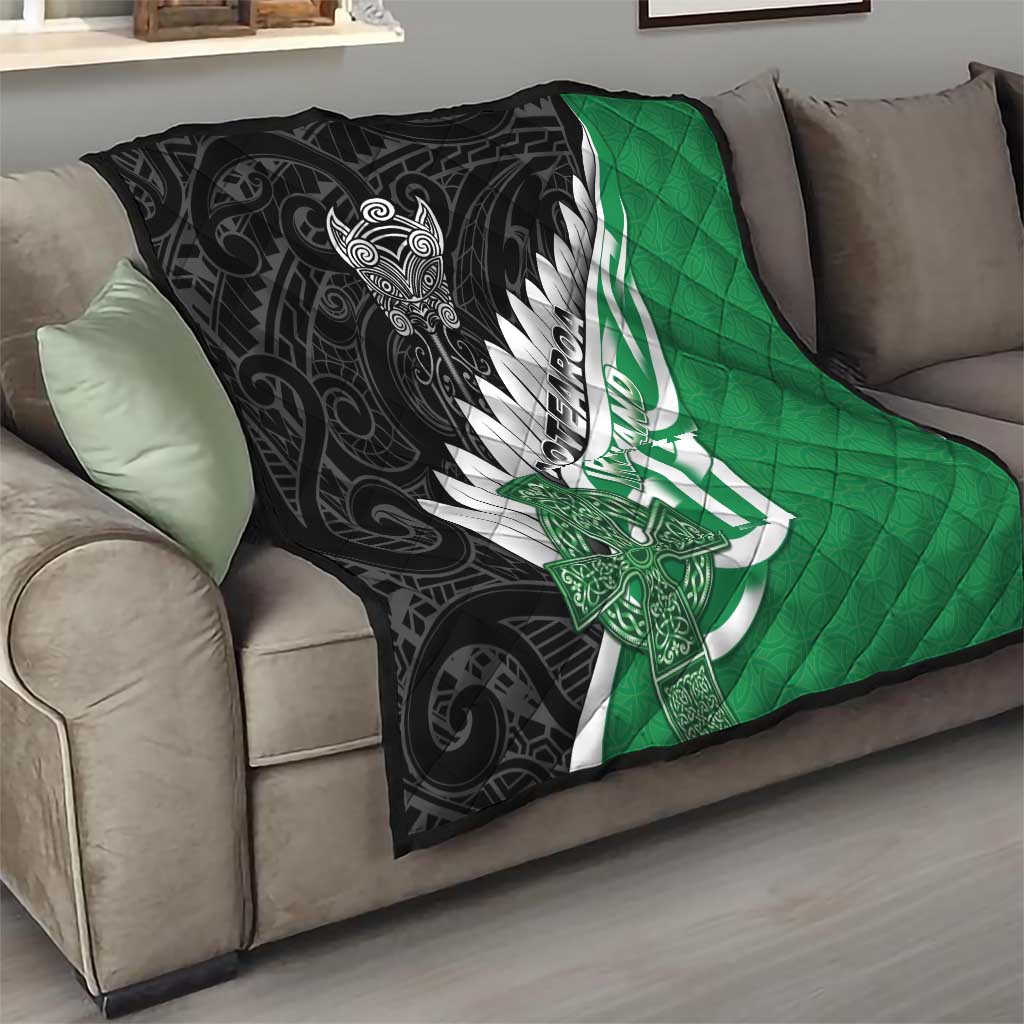 New Zealand And Ireland Rugby Quilt Silver Fern With Celtic Cross