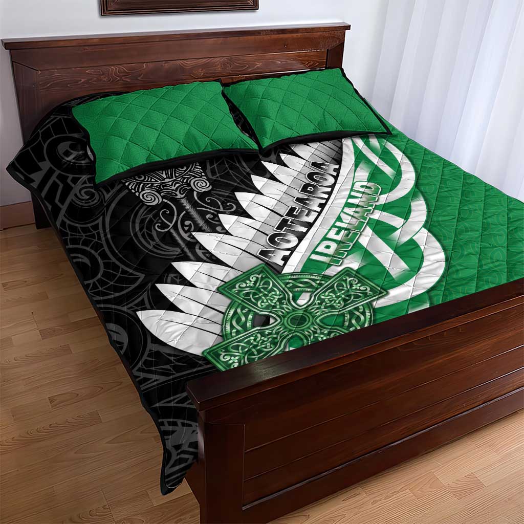 New Zealand And Ireland Rugby Quilt Bed Set Silver Fern With Celtic Cross