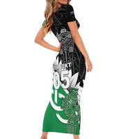 New Zealand And Ireland Rugby Custom Short Sleeve Bodycon Dress Silver Fern With Celtic Cross