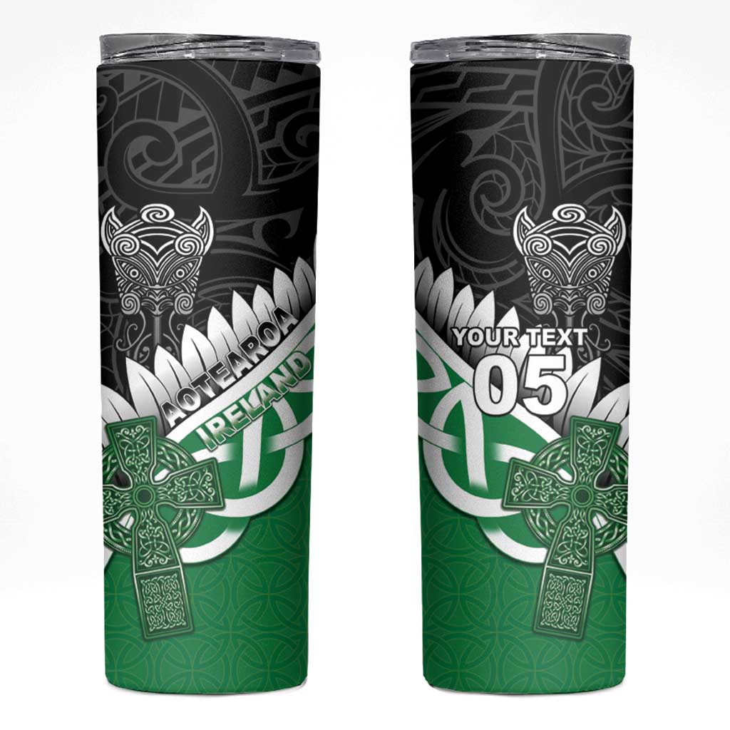 New Zealand And Ireland Rugby Custom Skinny Tumbler Silver Fern With Celtic Cross