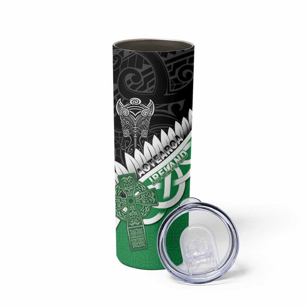 New Zealand And Ireland Rugby Custom Skinny Tumbler Silver Fern With Celtic Cross