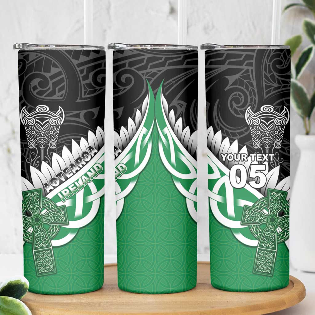 New Zealand And Ireland Rugby Custom Skinny Tumbler Silver Fern With Celtic Cross