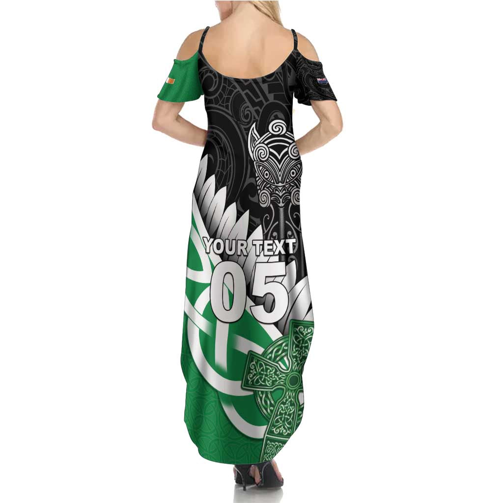 New Zealand And Ireland Rugby Custom Summer Maxi Dress Silver Fern With Celtic Cross