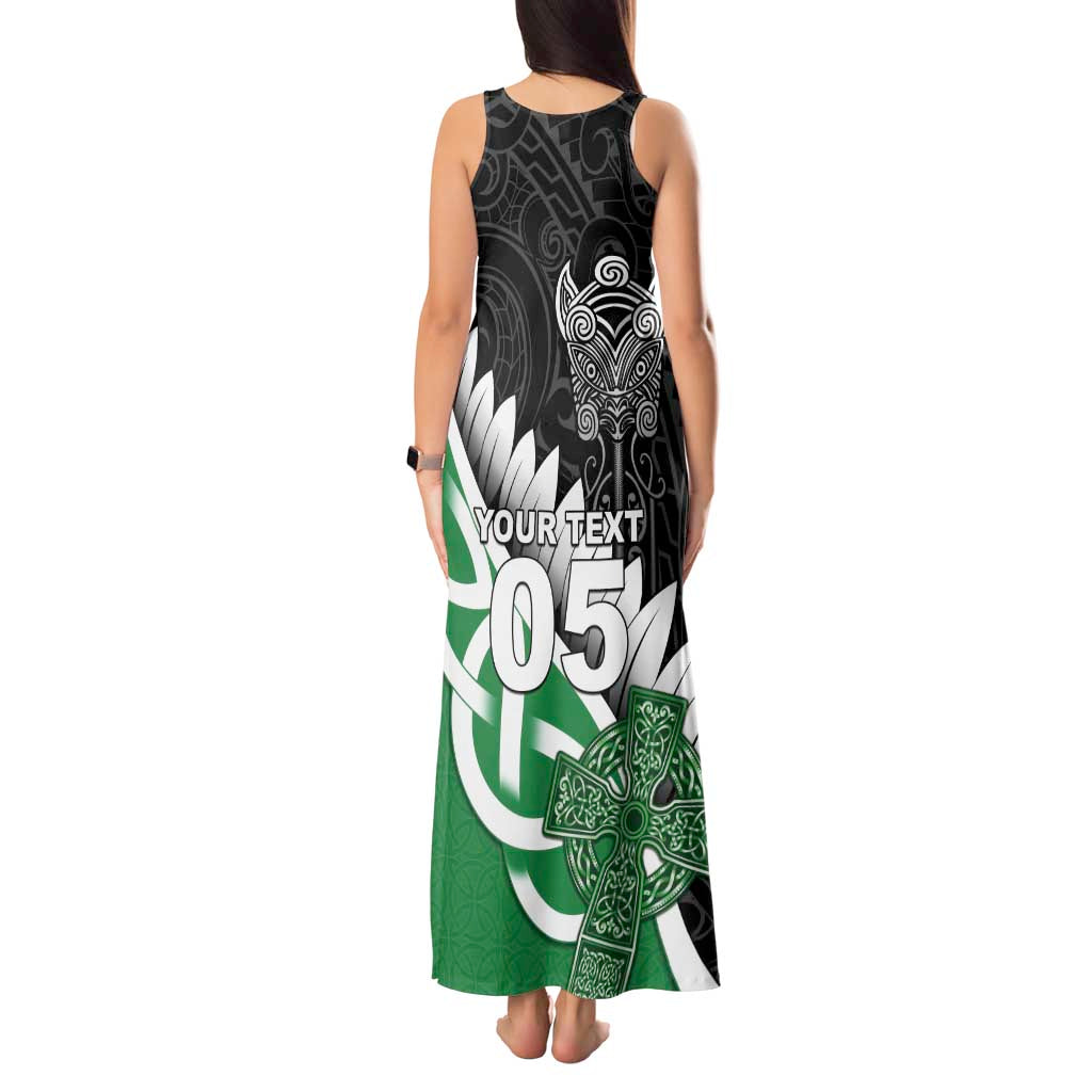 New Zealand And Ireland Rugby Custom Tank Maxi Dress Silver Fern With Celtic Cross