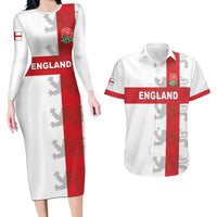 Custom England Rugby Couples Matching Long Sleeve Bodycon Dress and Hawaiian Shirt Vintage Style