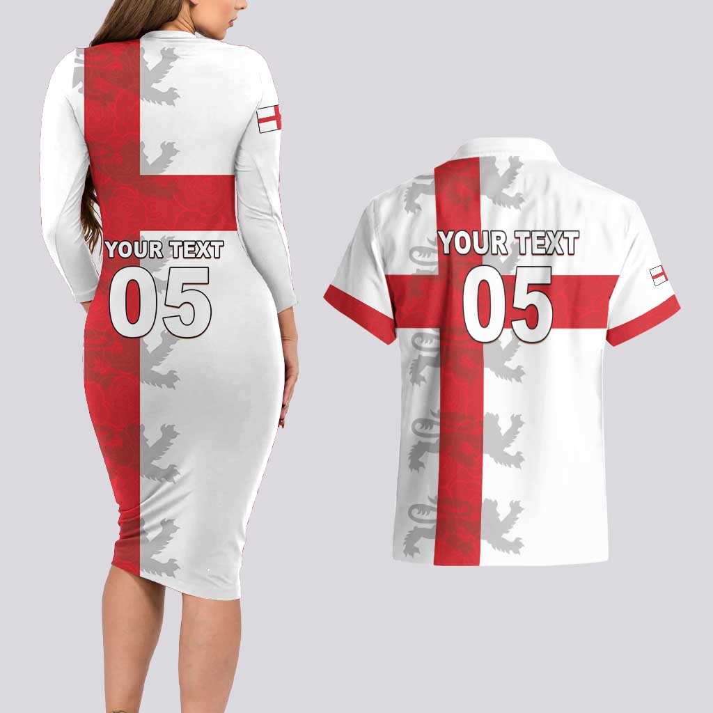 Custom England Rugby Couples Matching Long Sleeve Bodycon Dress and Hawaiian Shirt Vintage Style