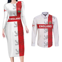 Custom England Rugby Couples Matching Long Sleeve Bodycon Dress and Long Sleeve Button Shirt Vintage Style