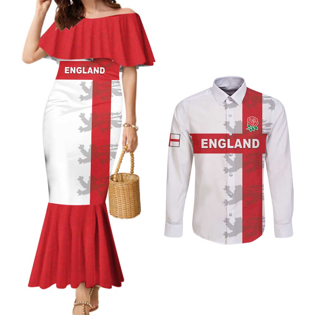 Custom England Rugby Couples Matching Mermaid Dress and Long Sleeve Button Shirt Vintage Style