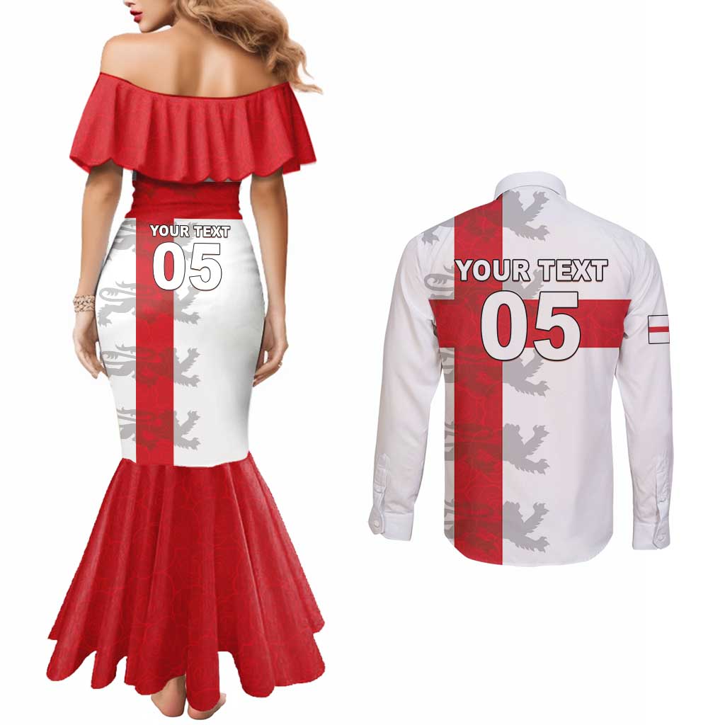 Custom England Rugby Couples Matching Mermaid Dress and Long Sleeve Button Shirt Vintage Style