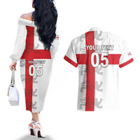 Custom England Rugby Couples Matching Off The Shoulder Long Sleeve Dress and Hawaiian Shirt Vintage Style