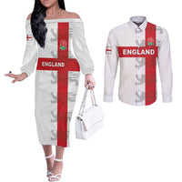 Custom England Rugby Couples Matching Off The Shoulder Long Sleeve Dress and Long Sleeve Button Shirt Vintage Style