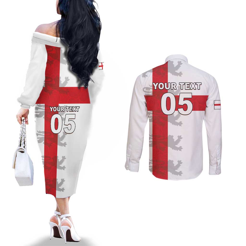 Custom England Rugby Couples Matching Off The Shoulder Long Sleeve Dress and Long Sleeve Button Shirt Vintage Style
