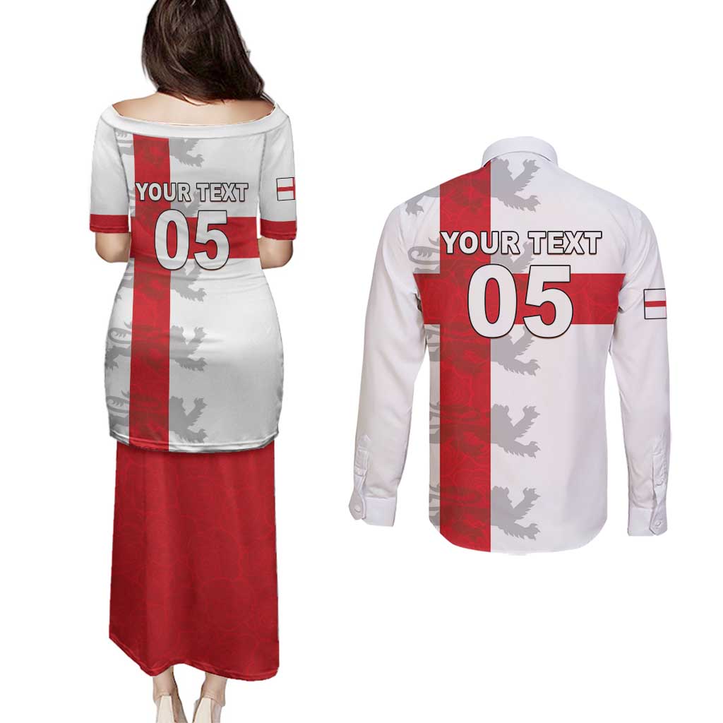 Custom England Rugby Couples Matching Puletasi and Long Sleeve Button Shirt Vintage Style