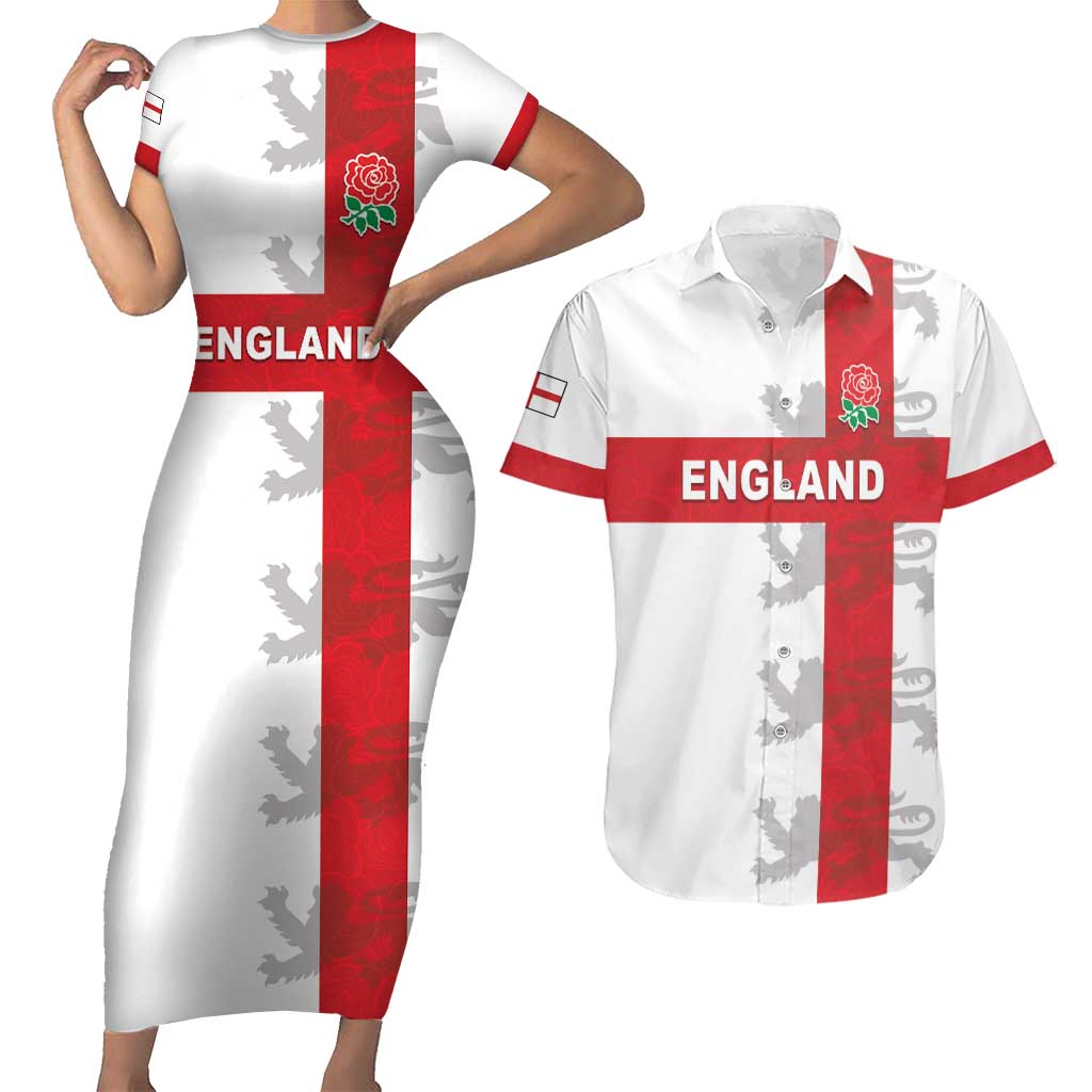 Custom England Rugby Couples Matching Short Sleeve Bodycon Dress and Hawaiian Shirt Vintage Style