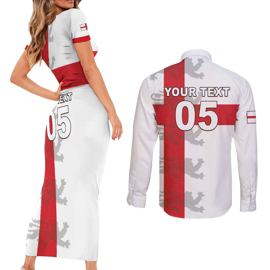 Custom England Rugby Couples Matching Short Sleeve Bodycon Dress and Long Sleeve Button Shirt Vintage Style
