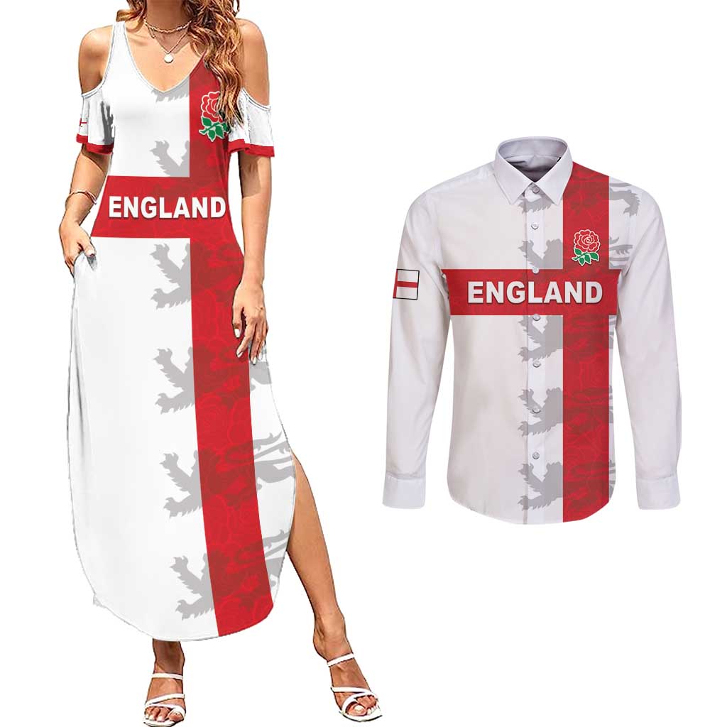 Custom England Rugby Couples Matching Summer Maxi Dress and Long Sleeve Button Shirt Vintage Style