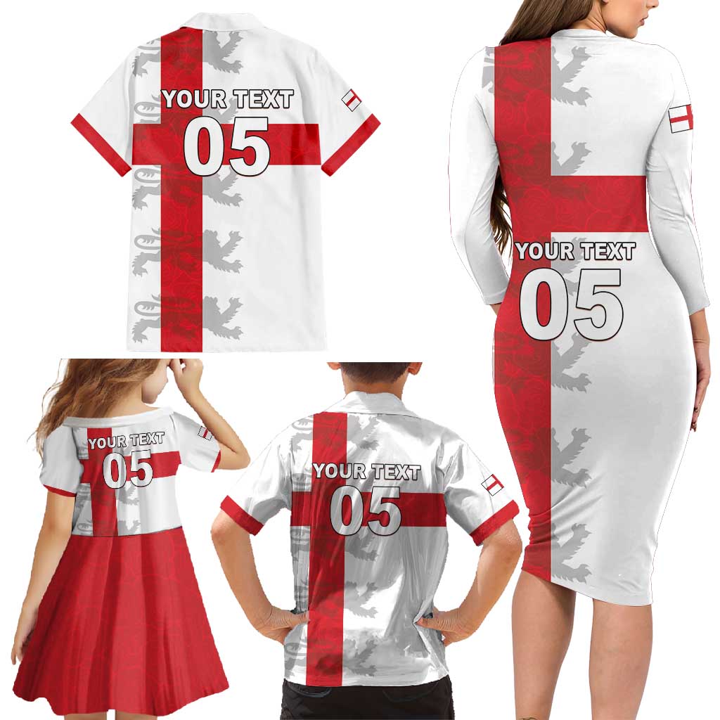 Custom England Rugby Family Matching Long Sleeve Bodycon Dress and Hawaiian Shirt Vintage Style