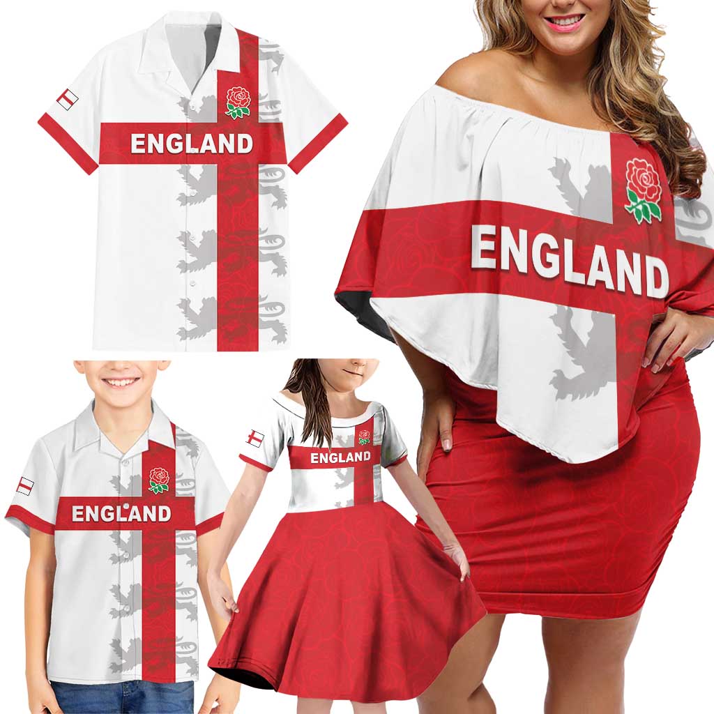 Custom England Rugby Family Matching Off Shoulder Short Dress and Hawaiian Shirt Vintage Style