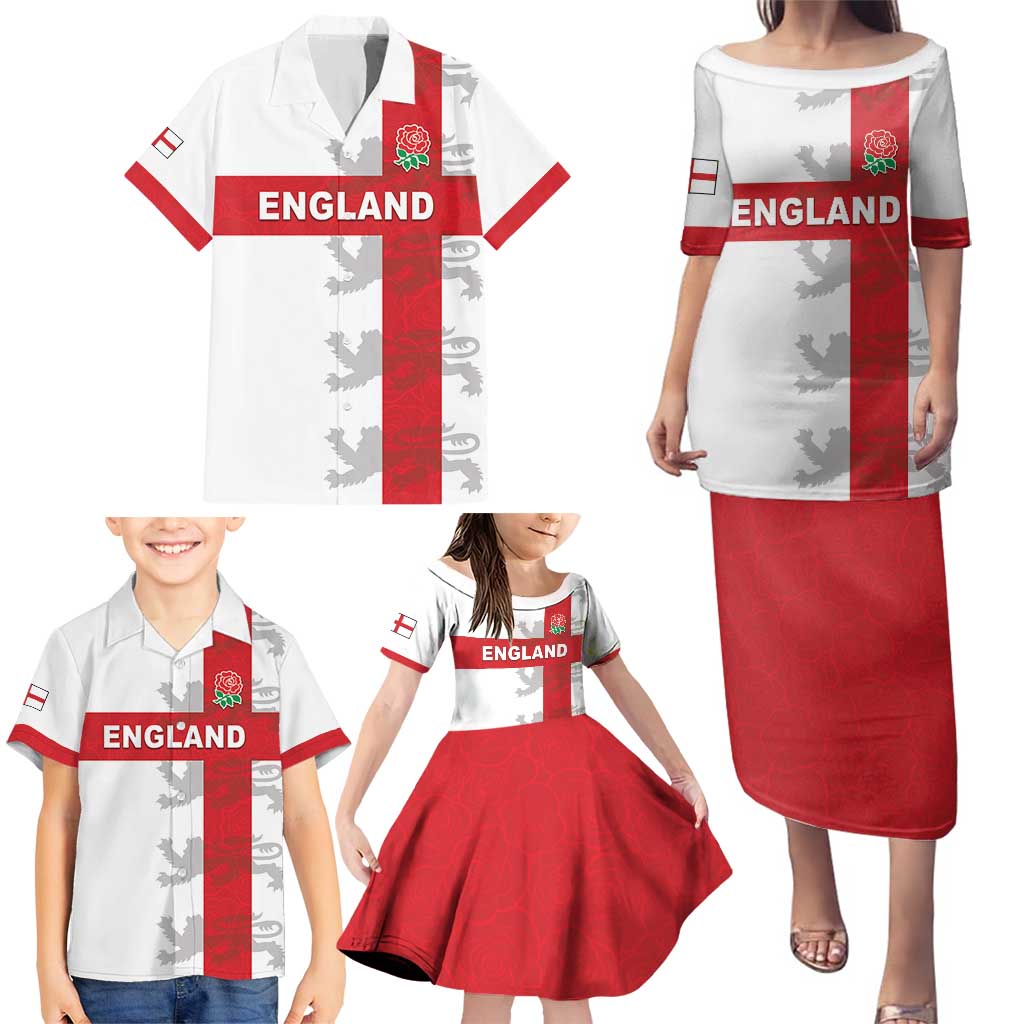 Custom England Rugby Family Matching Puletasi and Hawaiian Shirt Vintage Style