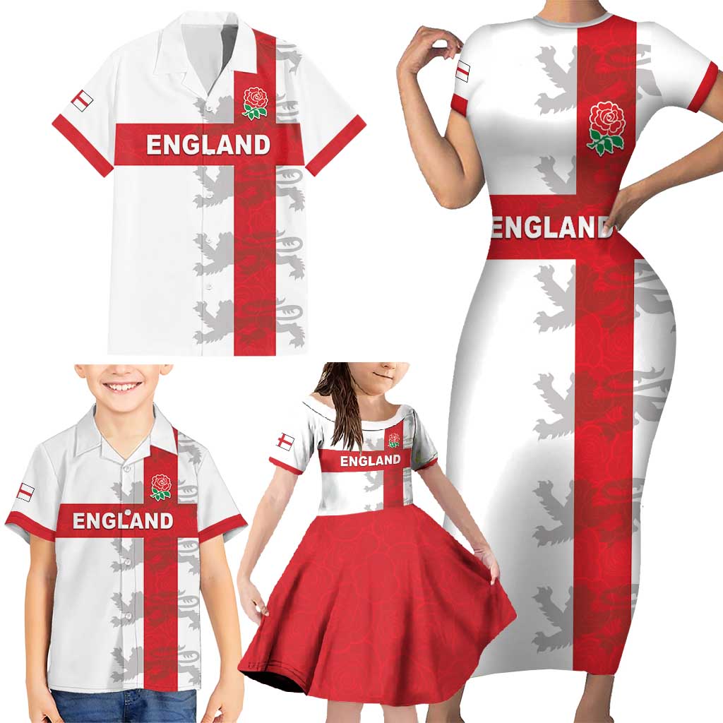 Custom England Rugby Family Matching Short Sleeve Bodycon Dress and Hawaiian Shirt Vintage Style