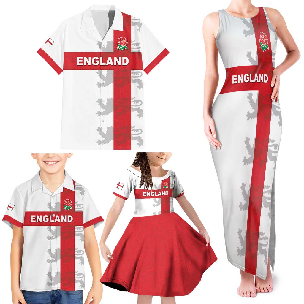Custom England Rugby Family Matching Tank Maxi Dress and Hawaiian Shirt Vintage Style