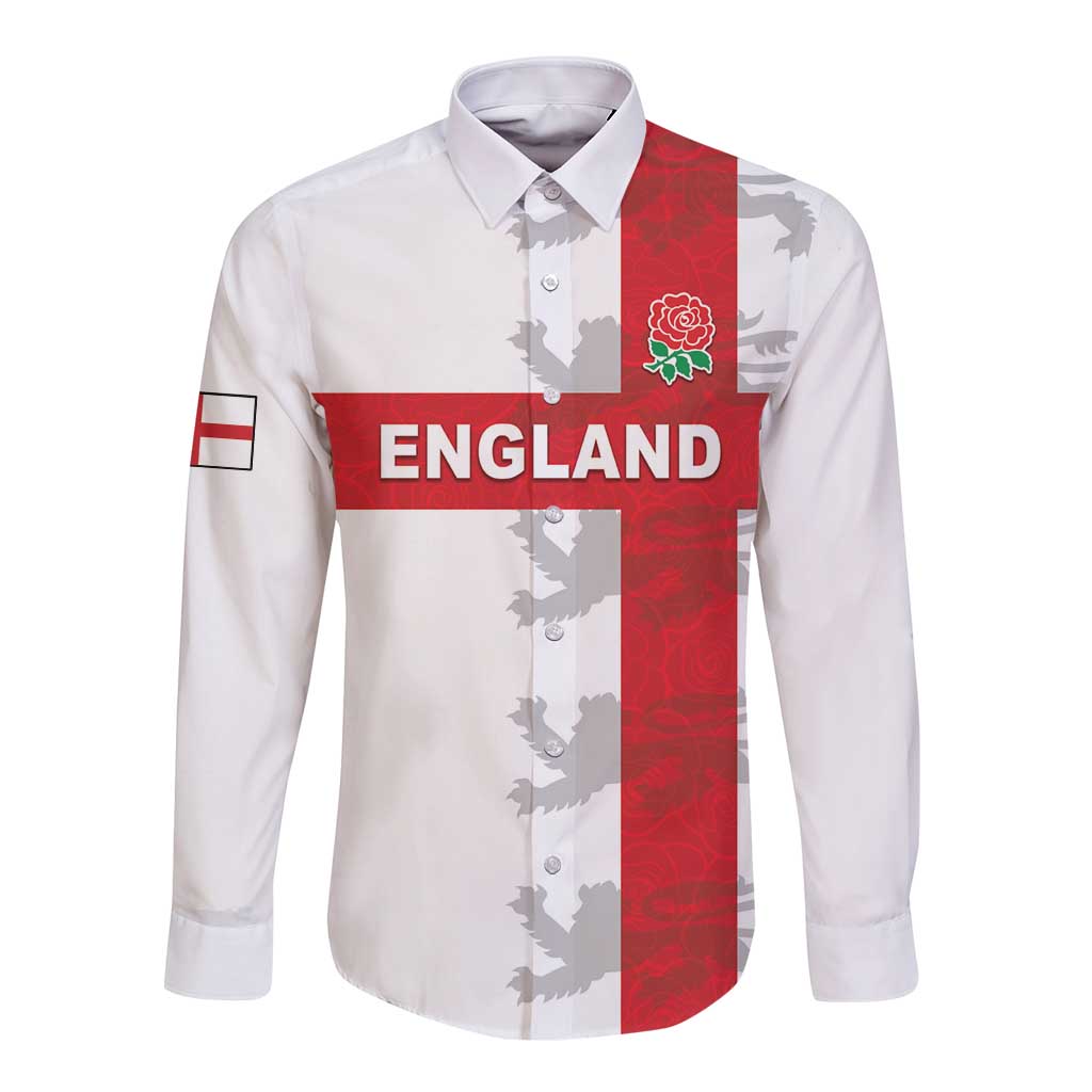 Custom England Rugby Long Sleeve Button Shirt Vintage Style