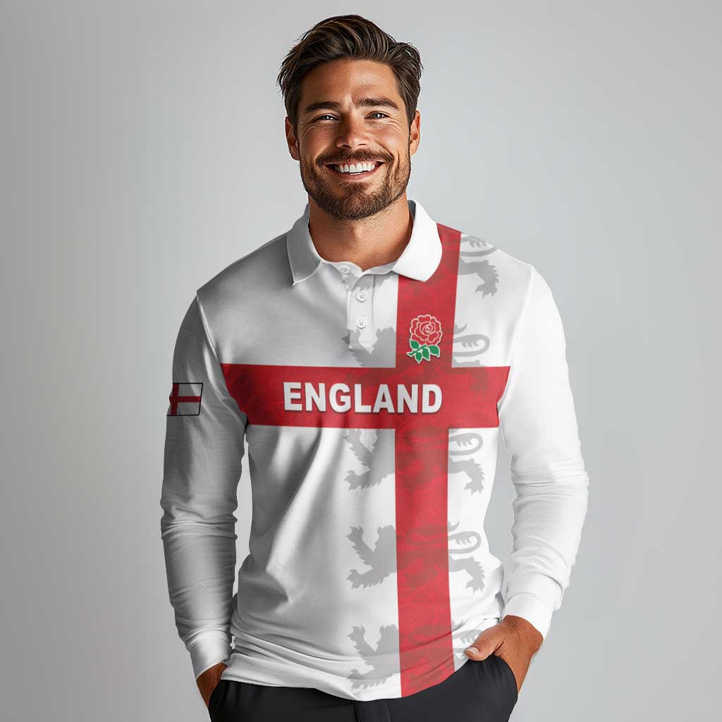 Custom England Rugby Long Sleeve Polo Shirt Vintage Style