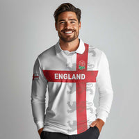 Custom England Rugby Long Sleeve Polo Shirt Vintage Style
