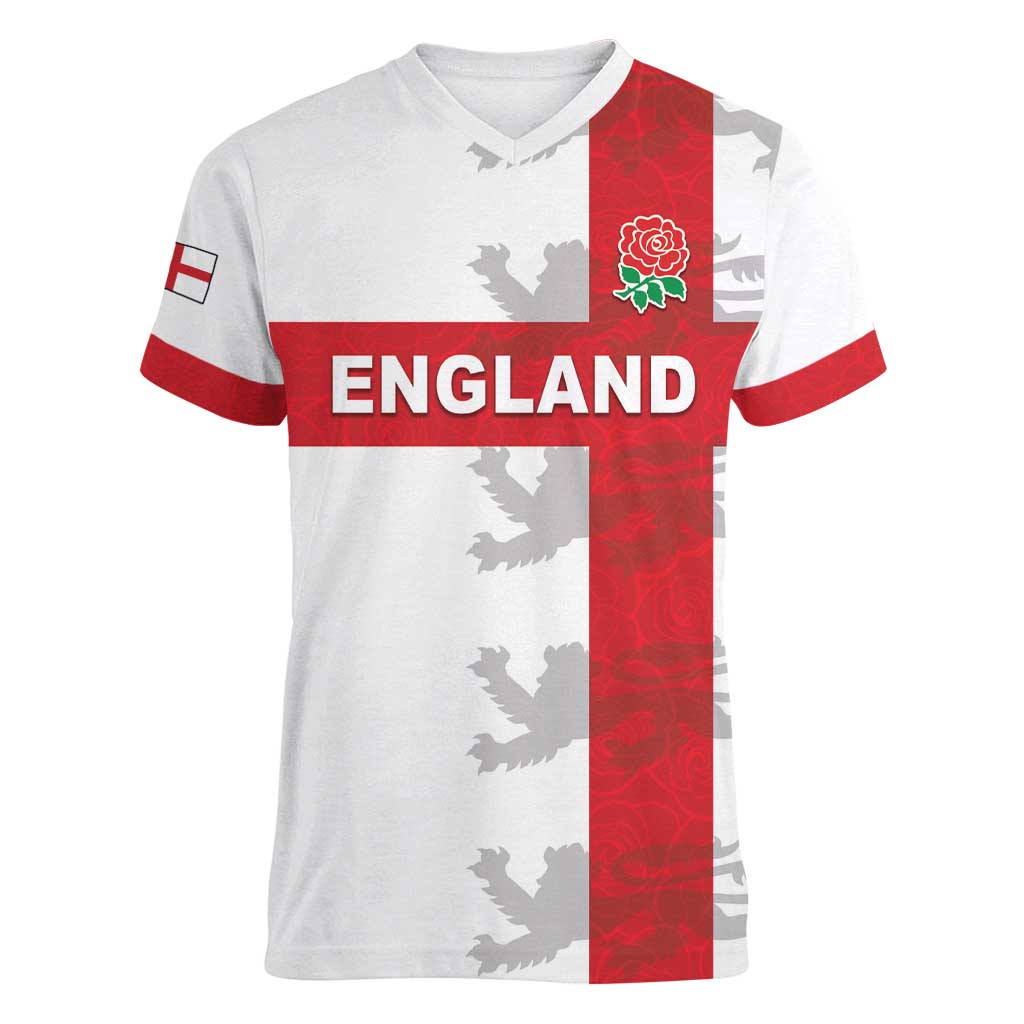 Custom England Rugby Women V-Neck T-Shirt Vintage Style