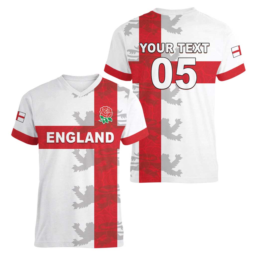 Custom England Rugby Women V-Neck T-Shirt Vintage Style