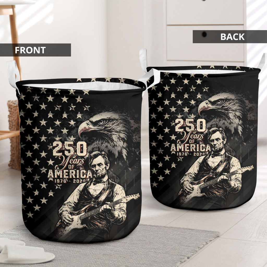 America 250th Anniversary Laundry Basket Abraham Lincoln Playing Guitar 4th July