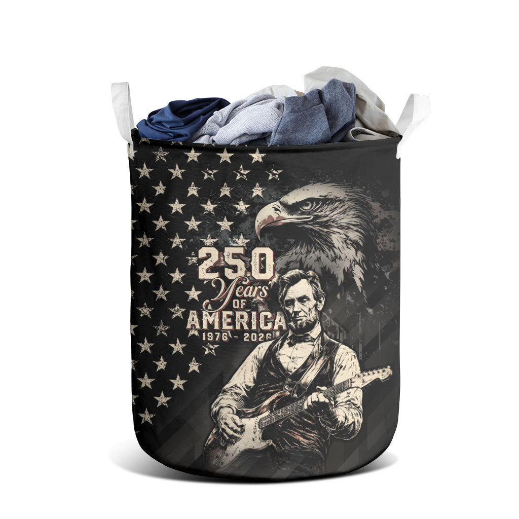 America 250th Anniversary Laundry Basket Abraham Lincoln Playing Guitar 4th July