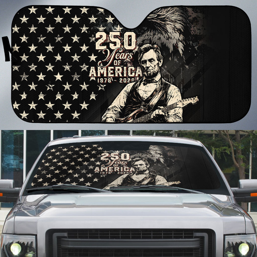 America 250th Anniversary Auto Sun Shade Abraham Lincoln Playing Guitar 4th July