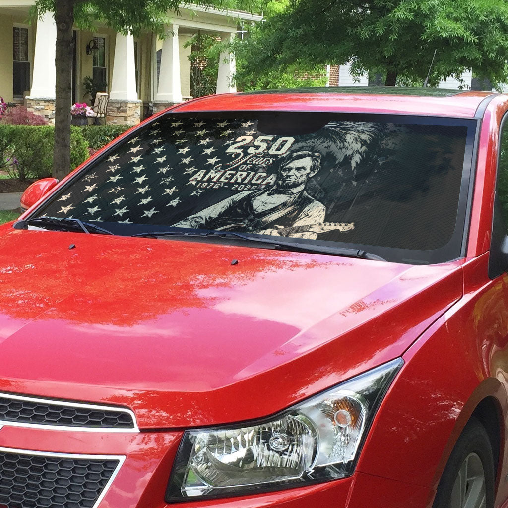America 250th Anniversary Auto Sun Shade Abraham Lincoln Playing Guitar 4th July