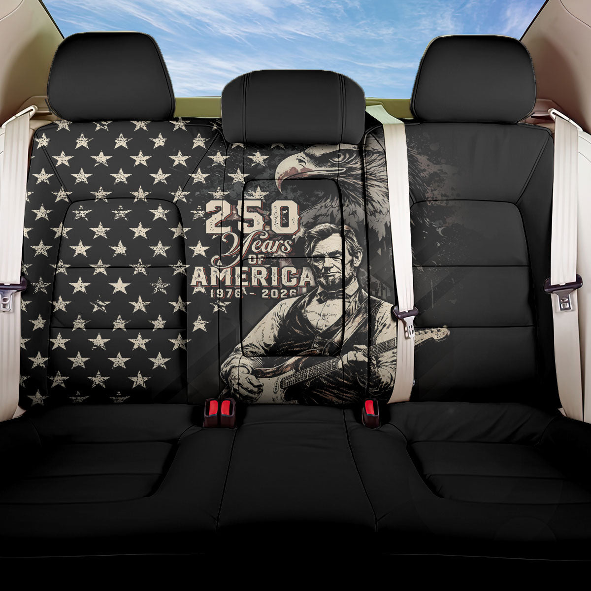 America 250th Anniversary Back Car Seat Cover Abraham Lincoln Playing Guitar 4th July
