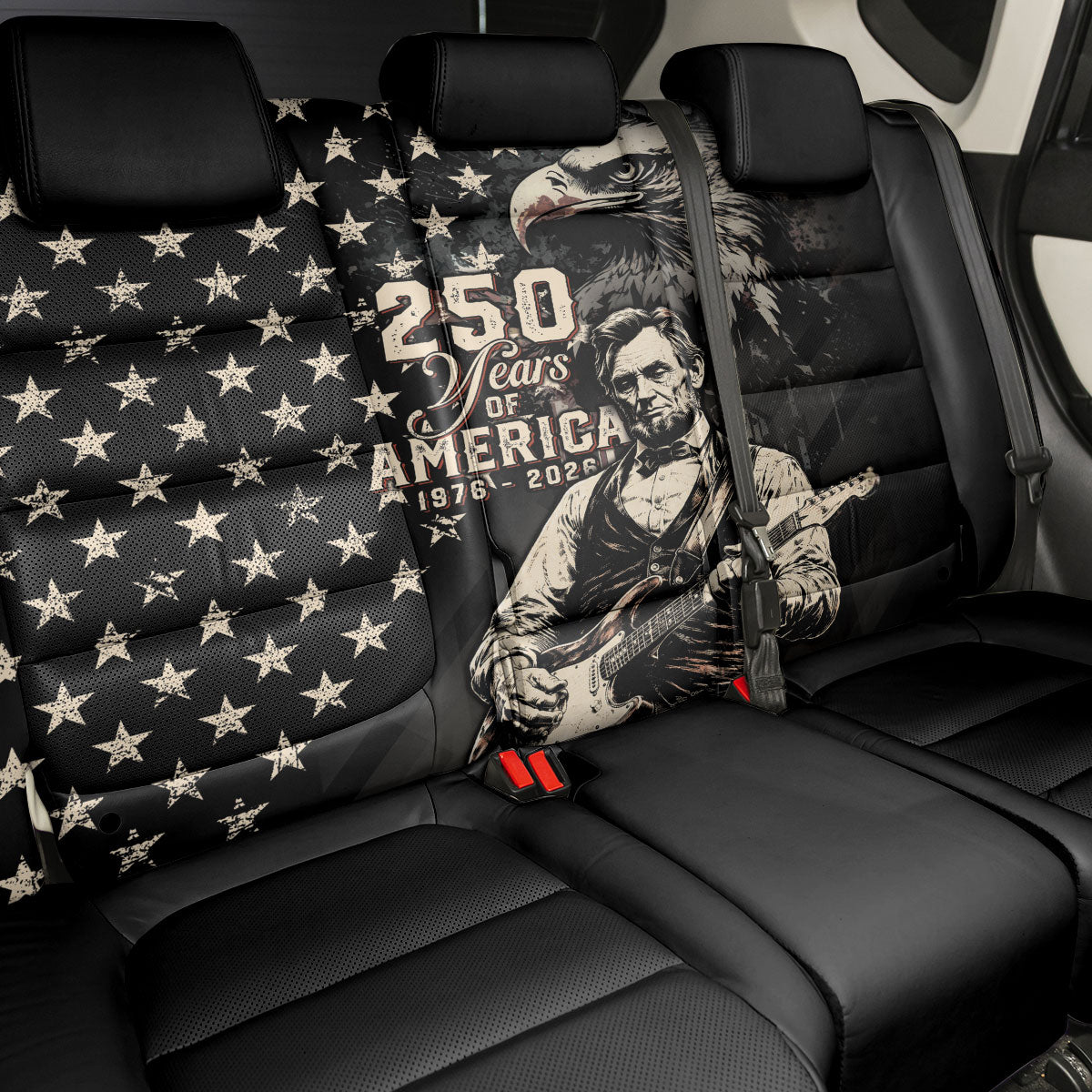America 250th Anniversary Back Car Seat Cover Abraham Lincoln Playing Guitar 4th July
