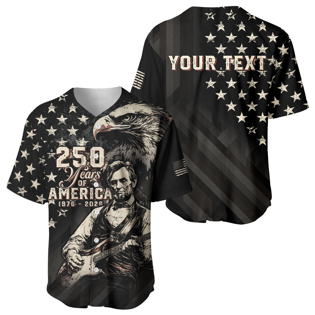 Personalized America 250th Anniversary Baseball Jersey Abraham Lincoln Playing Guitar 4th July