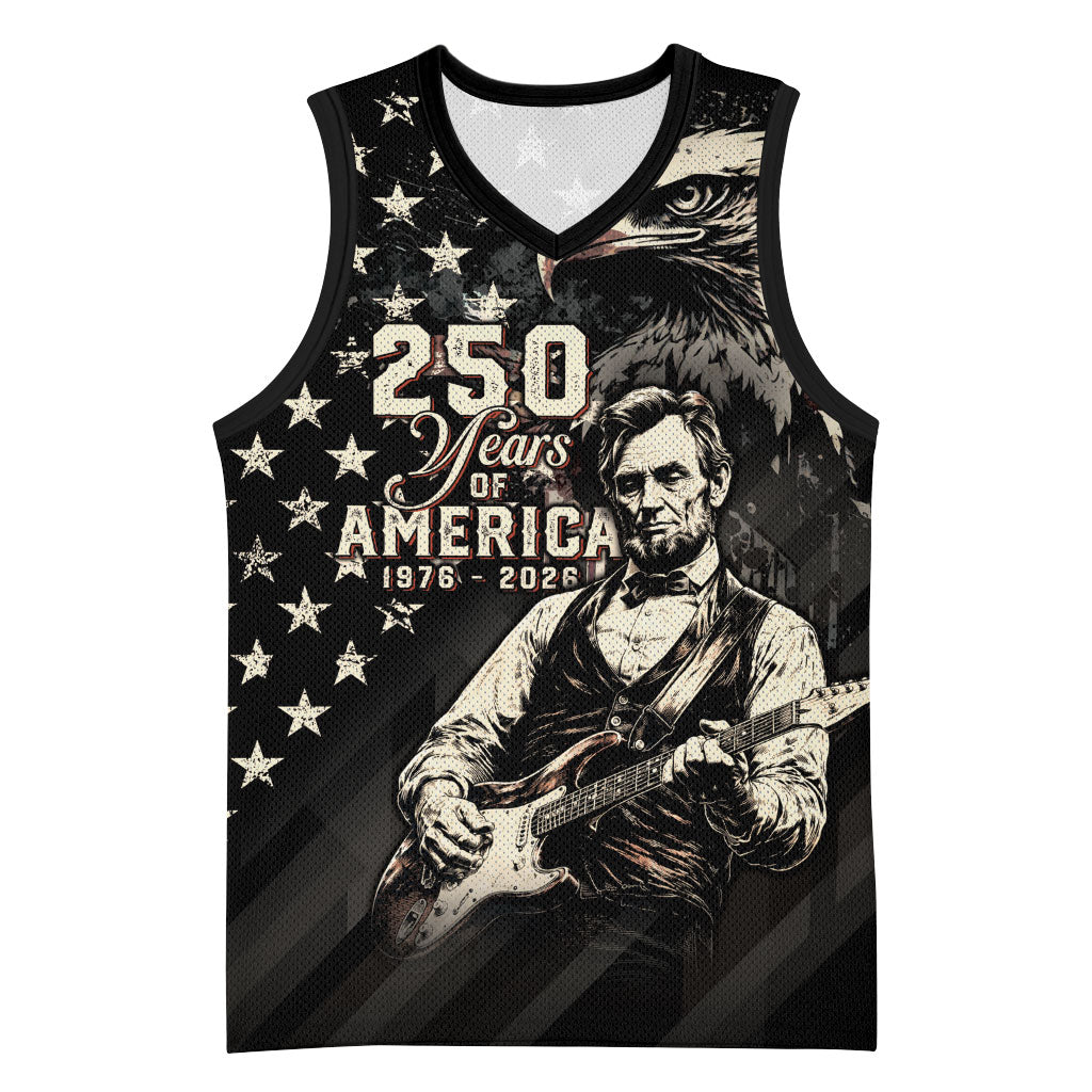 Personalized America 250th Anniversary Basketball Jersey Abraham Lincoln Playing Guitar 4th July