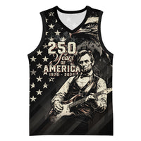 Personalized America 250th Anniversary Basketball Jersey Abraham Lincoln Playing Guitar 4th July