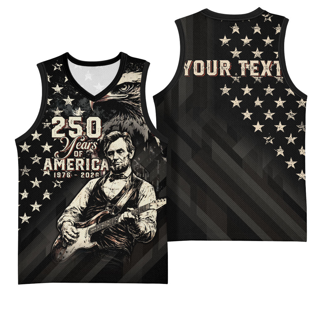 Personalized America 250th Anniversary Basketball Jersey Abraham Lincoln Playing Guitar 4th July