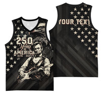 Personalized America 250th Anniversary Basketball Jersey Abraham Lincoln Playing Guitar 4th July