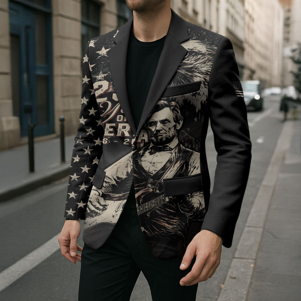 Personalized America 250th Anniversary Blazer Abraham Lincoln Playing Guitar 4th July