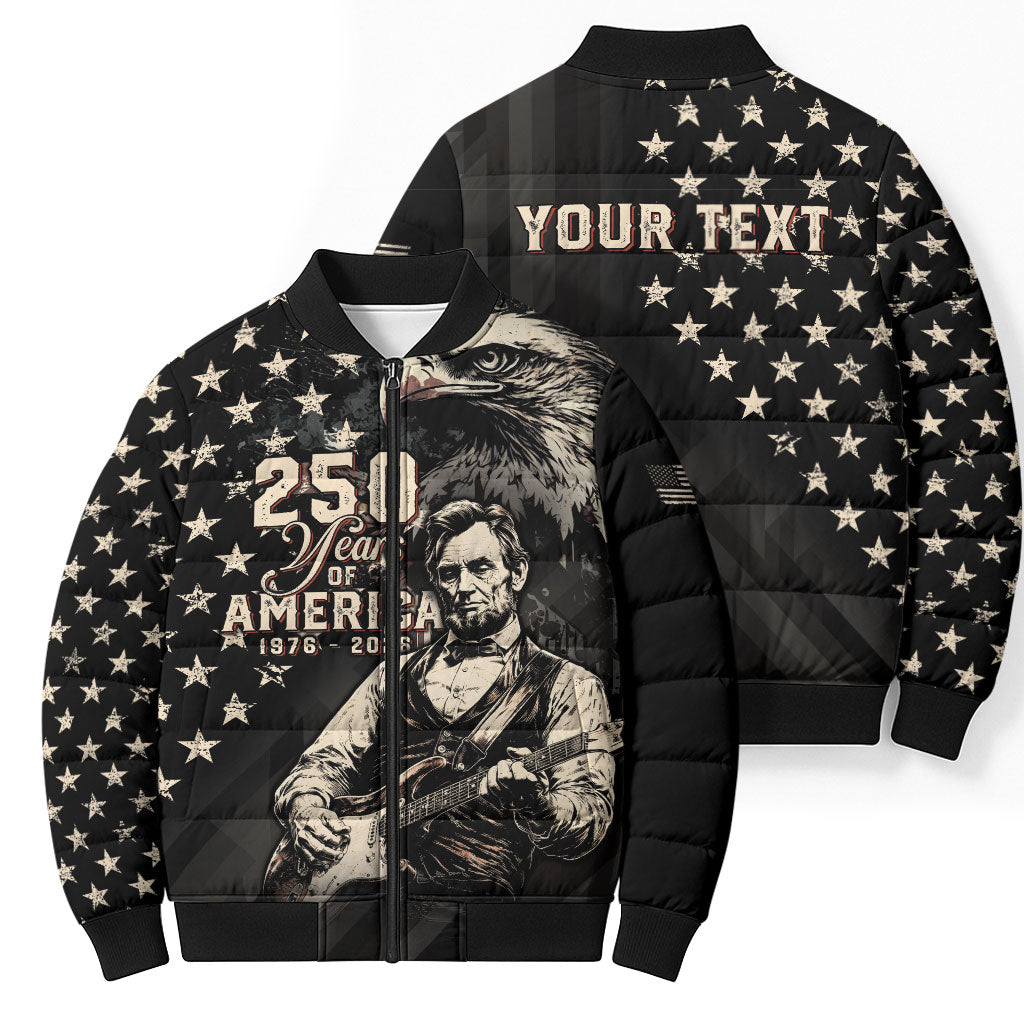 Personalized America 250th Anniversary Bomber Puffer Jacket Abraham Lincoln Playing Guitar 4th July