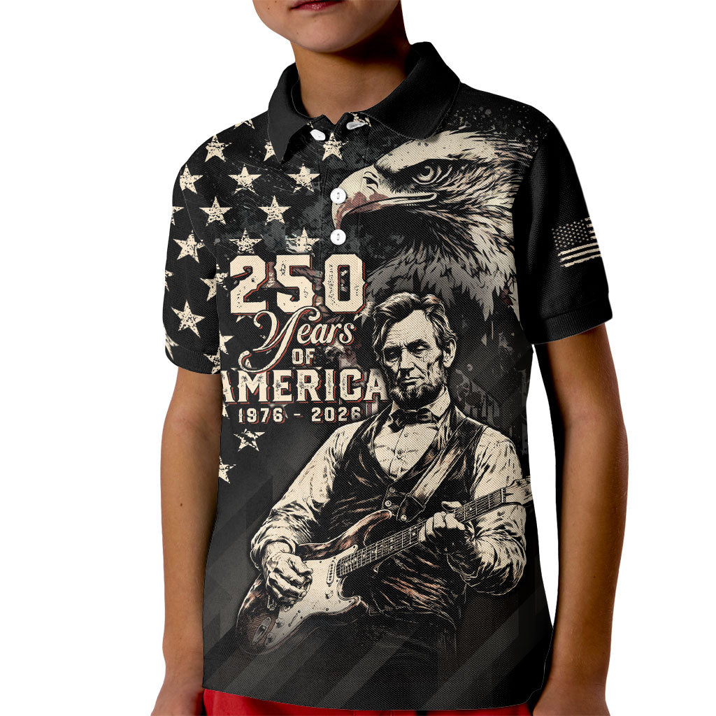 Personalized America 250th Anniversary Kid Polo Shirt Abraham Lincoln Playing Guitar 4th July