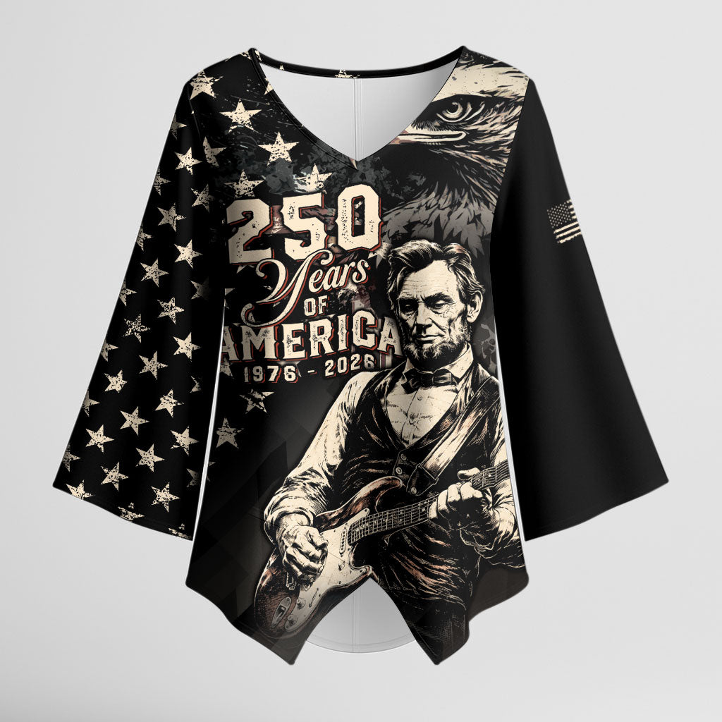 Personalized America 250th Anniversary Kimono Sleeve Blouse Abraham Lincoln Playing Guitar 4th July
