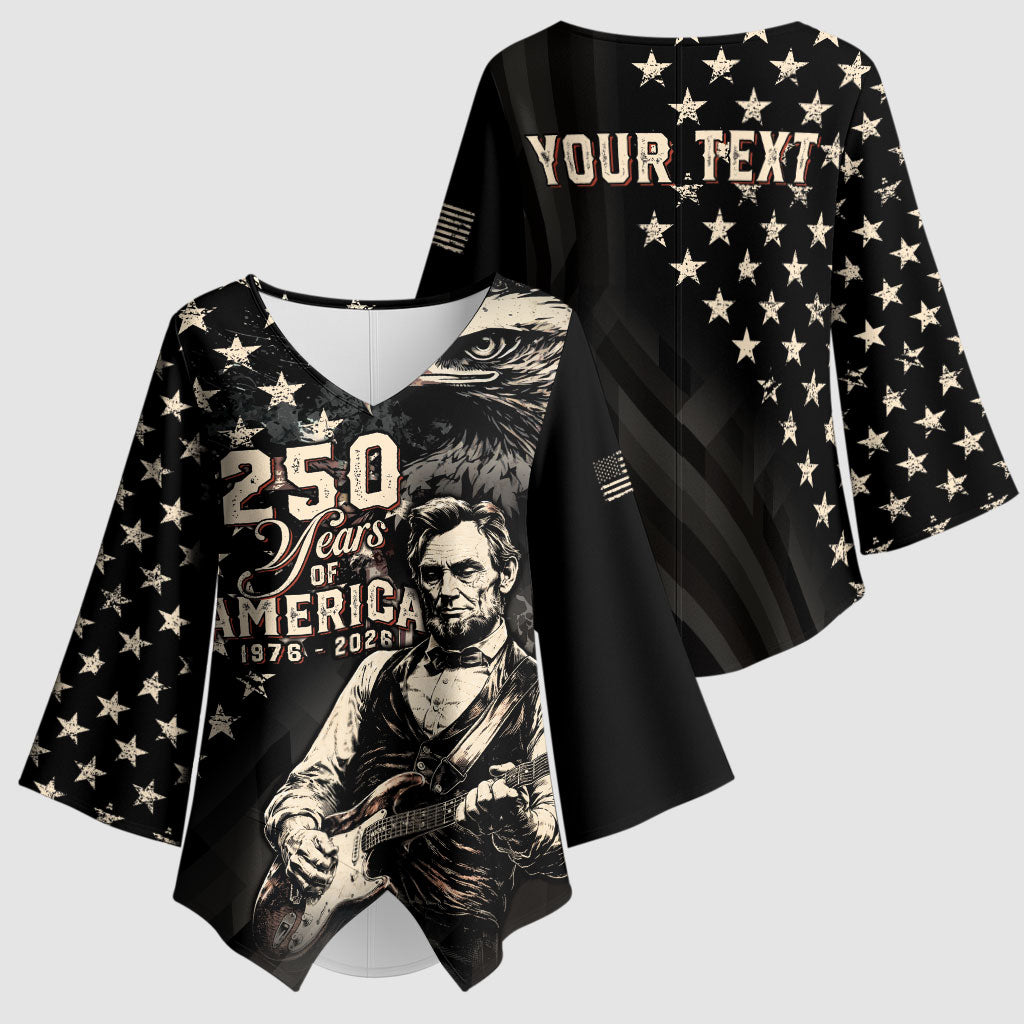 Personalized America 250th Anniversary Kimono Sleeve Blouse Abraham Lincoln Playing Guitar 4th July