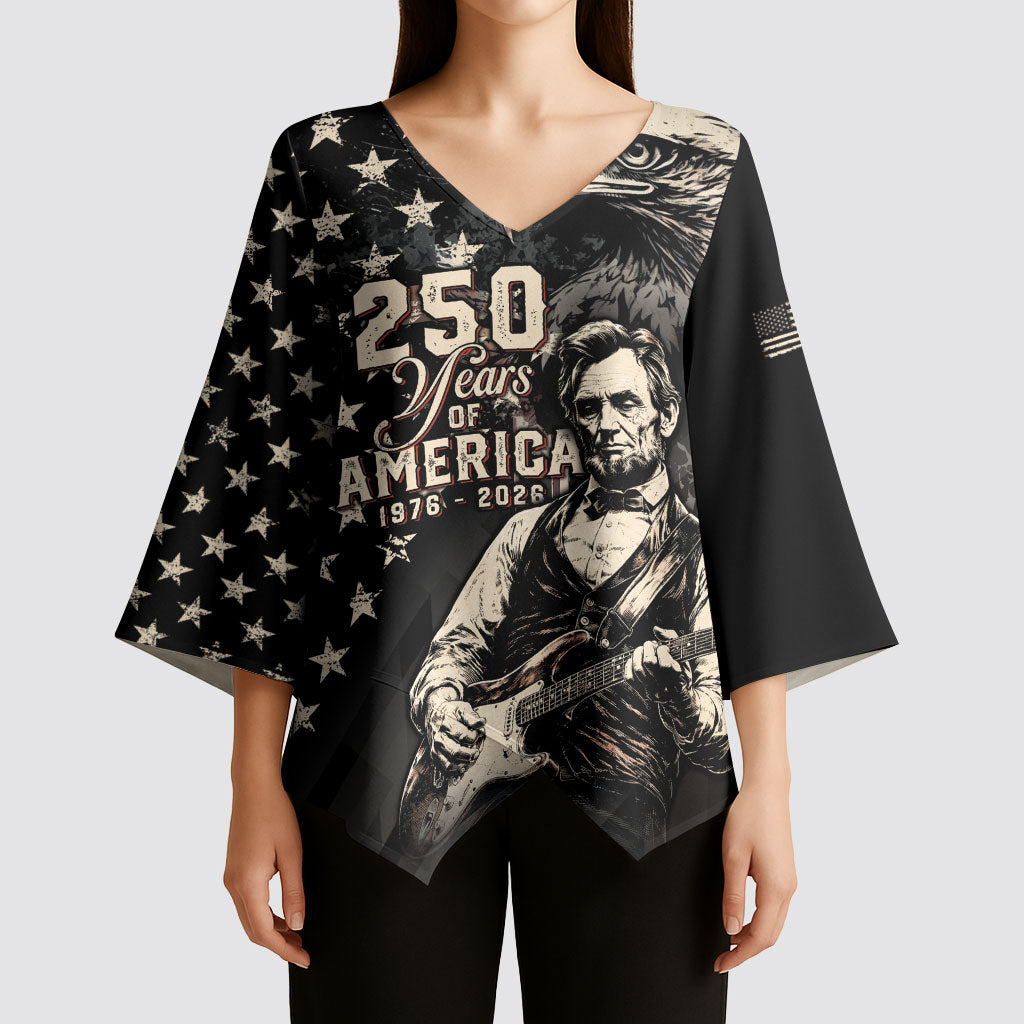 Personalized America 250th Anniversary Kimono Sleeve Blouse Abraham Lincoln Playing Guitar 4th July
